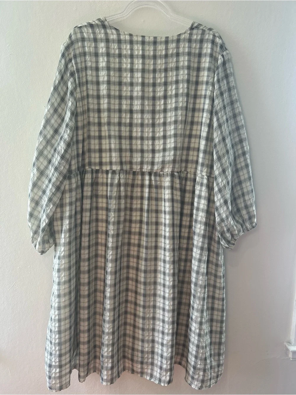 Sage Green Plaid 2XL Puff Sleeve Dress Cottagecore Button Front Prairie Pockets